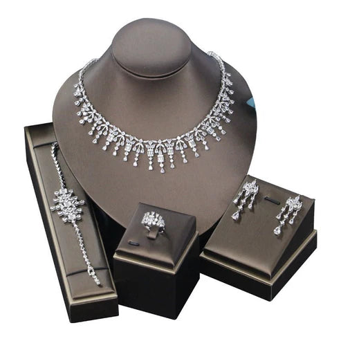 Bridal Zircon 3A Necklace Earrings Four-Piece Set